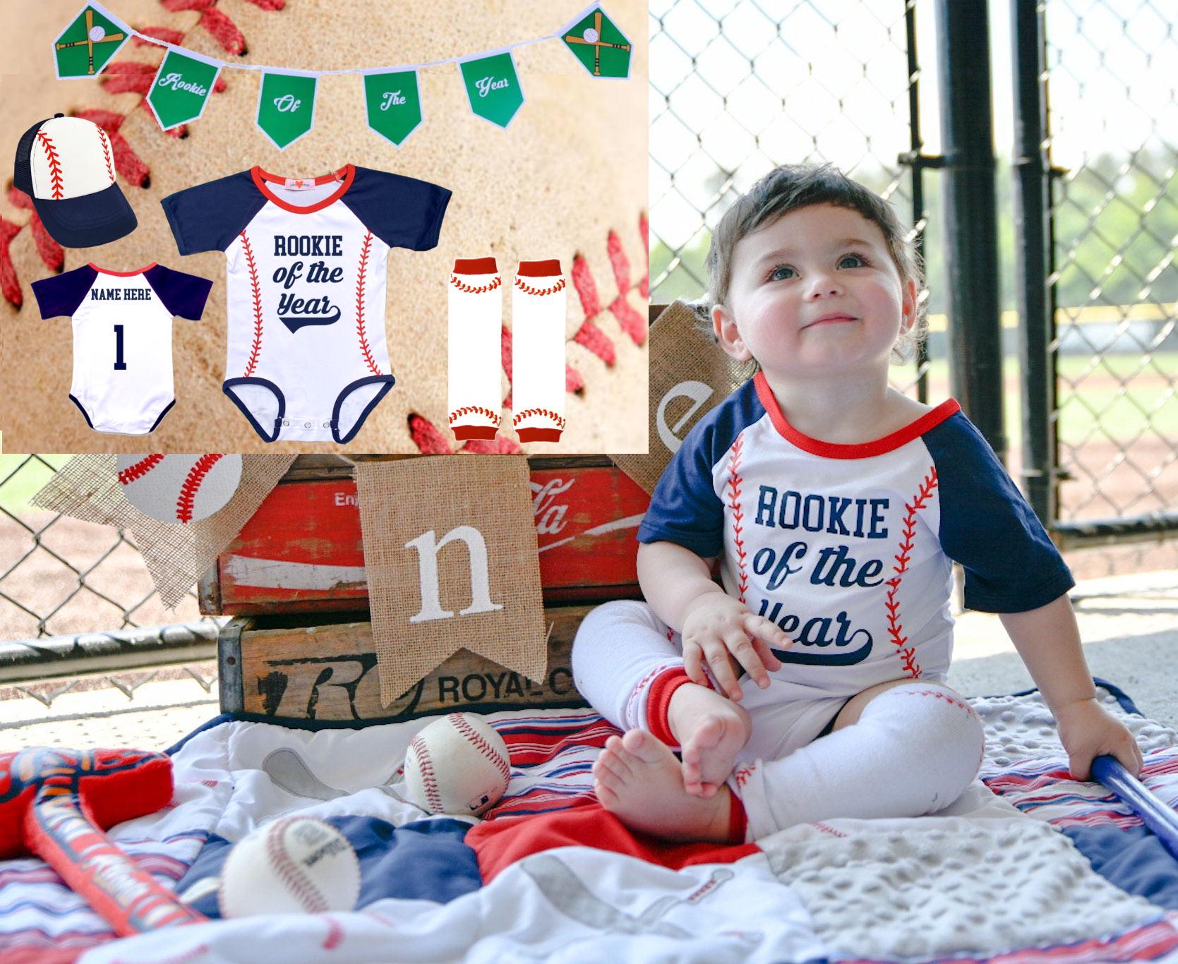 Rookie of the Year Personalized First Birthday Baseball Custom Bodysuit ...