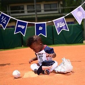 Half Birthday Baseball Outfit: Personalized Navy Blue Bodysuit Set