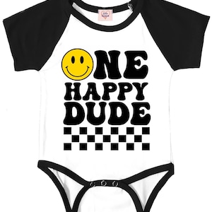 FREE Matching Leg Warmers One Happy Dude Birthday Bodysuit 1st Birthday Smiley Face Birthday Outfit First Birthday Outfit Baby