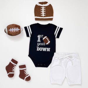 First Year Down Personalized Birthday Football Uniform Jersey Outfit Set | 9 Colors | 1st Year Down