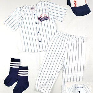 Personalized Rookie Of The Year Baseball Cake Smash Jersey Navy Blue Pinstripes Choose Name And Number Pinstripe Baby Baseball Jersey image 1