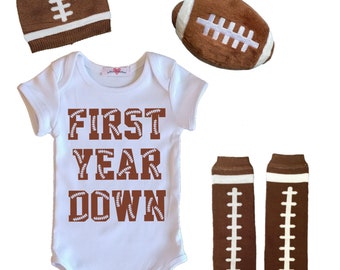 Football First Birthday Shirt | Football 1st Birthday Shirt | One Year Old Boy Bodysuit | First Year Down