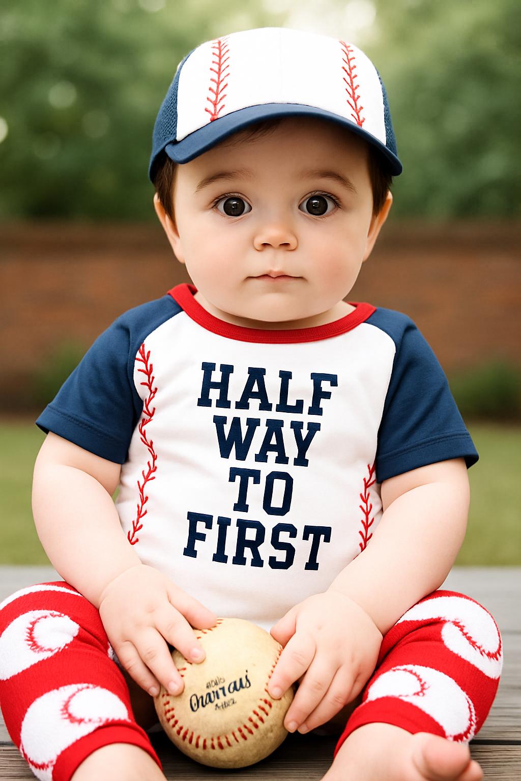 Half Birthday Baseball Outfit: Personalized Bodysuit, Hat & Leg Warmers