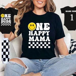 FREE Matching Leg Warmers Family Shirts One Happy Dude Birthday Black Bodysuit 1st First Birthday Outfit Baby Smiley Face Birthday Outfit