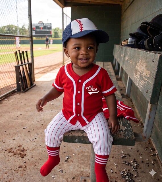 red baseball jersey dress First Birthday ONE Pinstripe Pants Uniform Texas a&m
