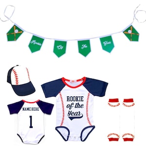 FREE WALL BANNER Personalized First Birthday Baseball Rookie Of The Year Custom Bodysuit Jersey Outfit