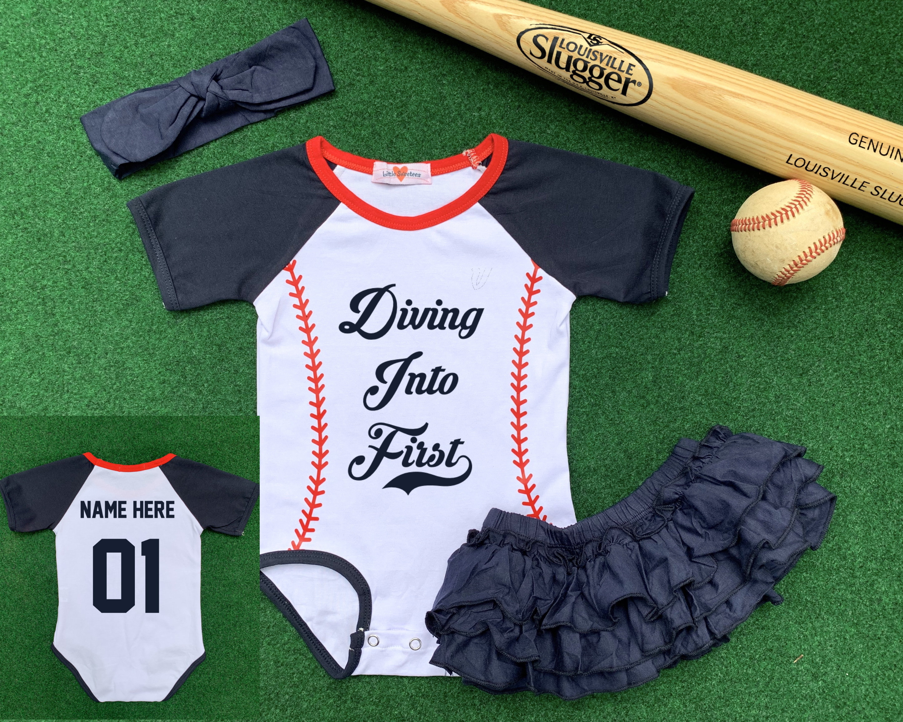 First Birthday Personalized Baseball Outfit Infant Bodysuit Etsy