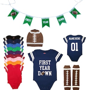 First Year Down First Birthday Football Uniform Jersey Outfit Banner Leg Warmers Set