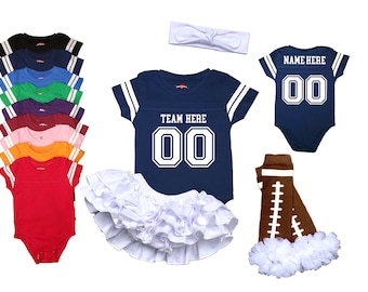 Girls  Football Uniform Jersey | Choose Any Team | Football Outfit Bodysuit | 9 Colors | Free Personalization