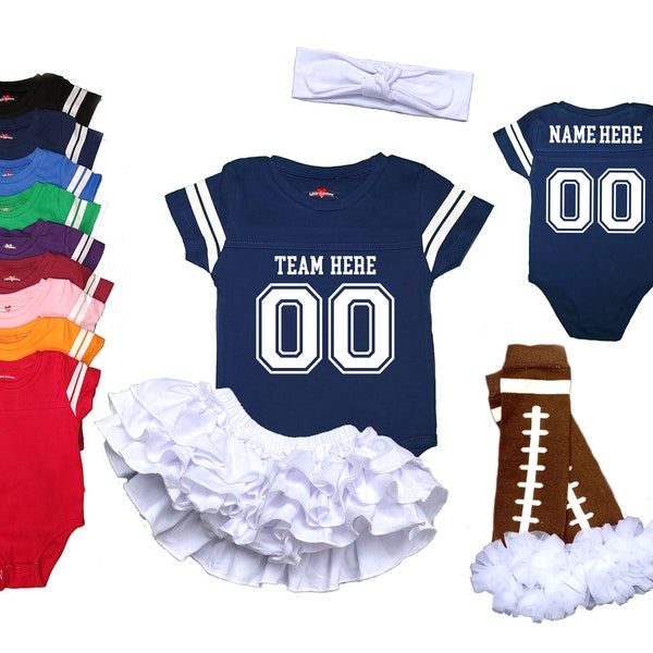 Girls  Football Uniform Jersey | Choose Any Team | Football Outfit Bodysuit | 9 Colors | Free Personalization