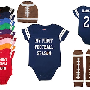 Boys First Football Season | Football Uniform Jersey Outfit Bodysuit | 9 Colors | Free Personalization