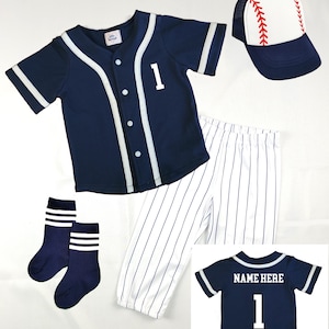 Custom Baseball Jersey | Navy Blue Baseball Uniform | Choose Name & Number | Baby Baseball Jersey | Pinstripe Baseball Pants