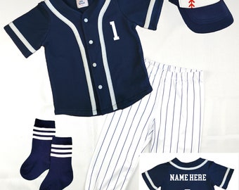 Custom Baseball Jersey | Navy Blue Baseball Uniform | Choose Name & Number | Baby Baseball Jersey | Pinstripe Baseball Pants