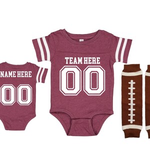 Personalized Burgundy Football Outfit Infant Bodysuit Shirt Set Jersey