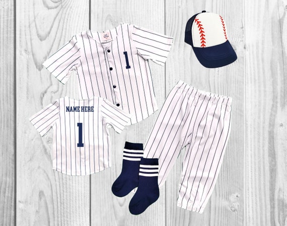 Custom Baseball Jersey Navy Blue Pinstripe Baseball Uniform 