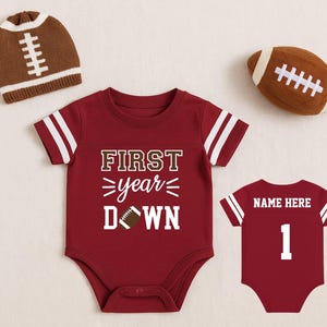 First Year Down Personalized Birthday Football Uniform Jersey Outfit Banner Leg Warmers Set Choose From 9 Colors  1st Year Down