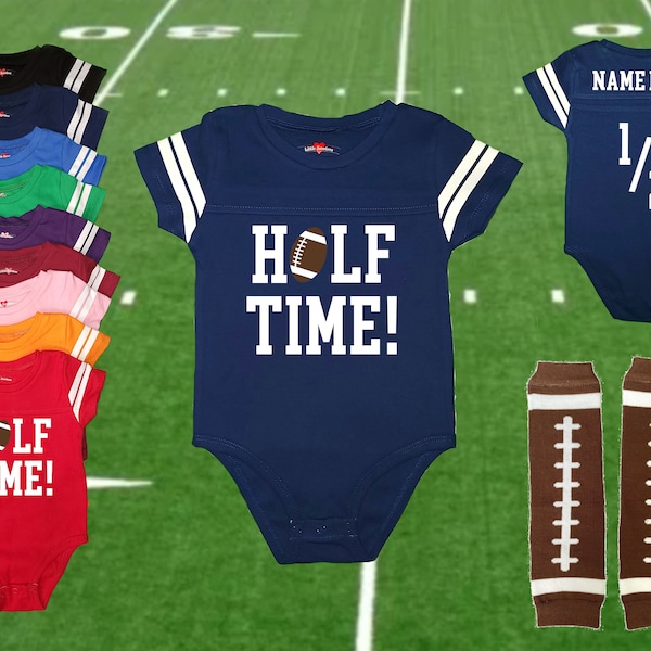 Boys Half Birthday 6 Month | Half Time Halftime | Football Jersey Outfit Bodysuit | 9 Colors | Free Personalization