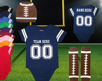 Personalized Football Jersey Outfit Infant Bodysuit Shirt Set | Choose Any Team | 9 Colors