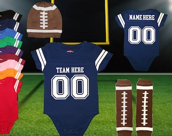 Personalized Football Jersey Outfit Infant Bodysuit Shirt Set | Choose Any Team | 9 Colors