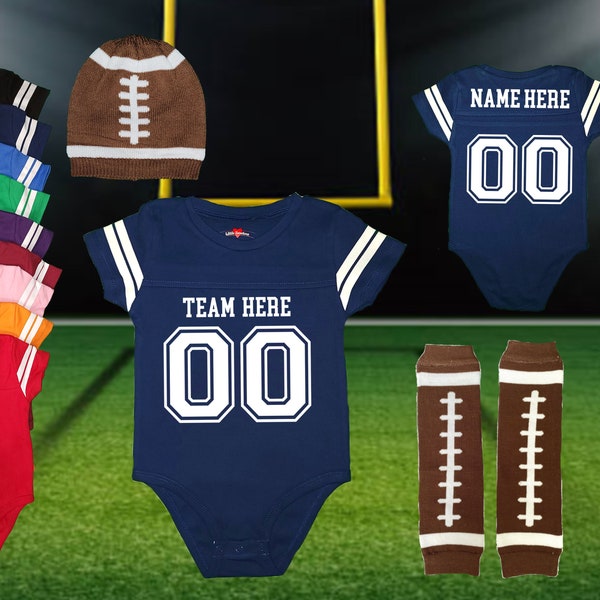 Personalized Football Jersey Outfit Infant Bodysuit Shirt Set | Choose Any Team | 9 Colors