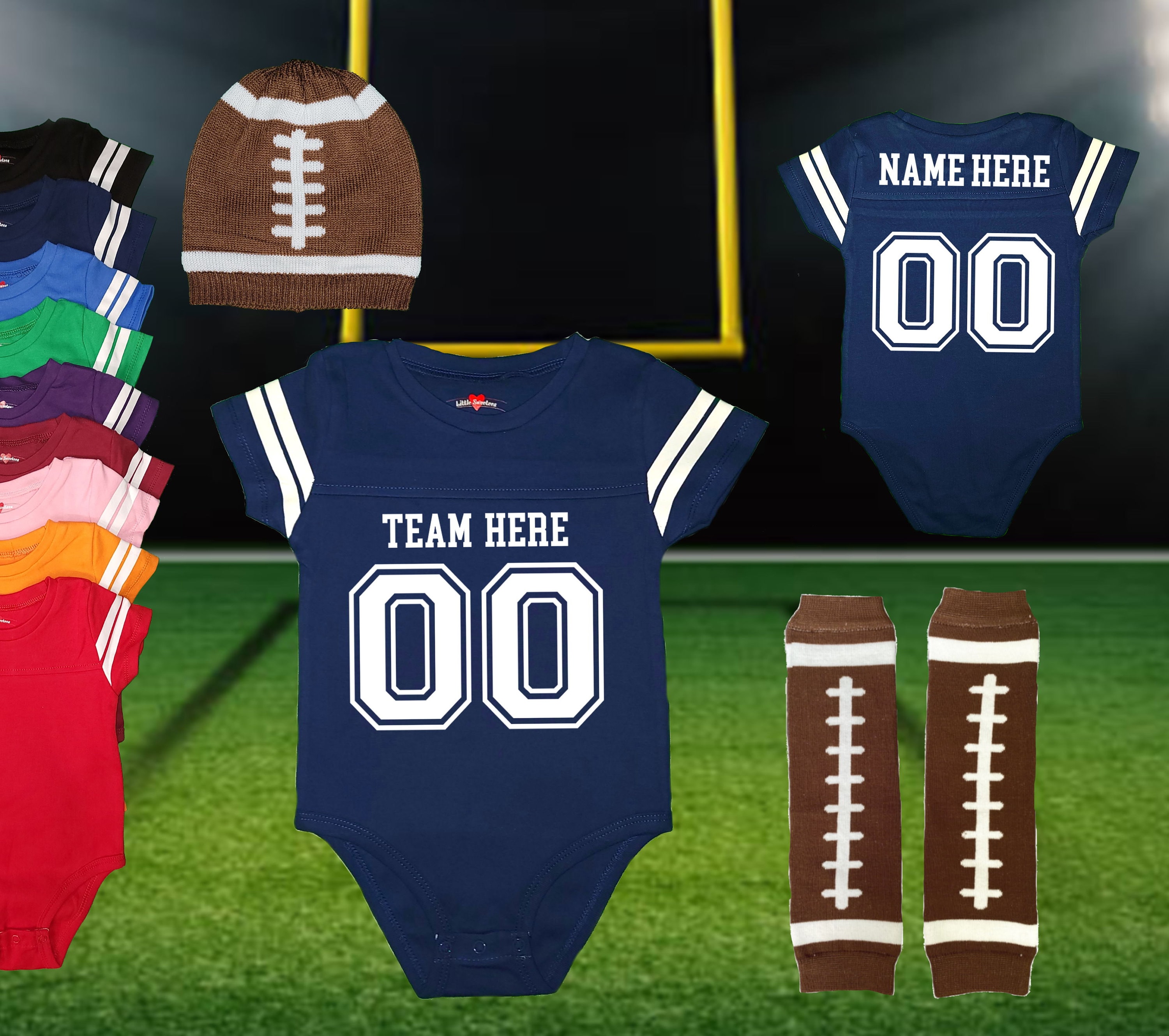 Personalized Football Jersey Outfit Infant Bodysuit Shirt Set 