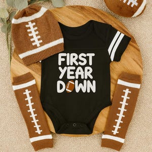 First Year Down Football Cake Smash Uniform Jersey Bodysuit Choice Of 9 Colors 1st Birthday Jersey Pants Accessories