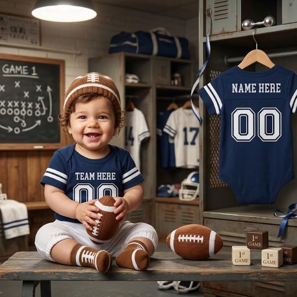 Personalized Football Jersey Outfit Infant Bodysuit Shirt Set | Choose Any Team | 9 Colors