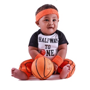 Personalized Basketball Half Birthday Uniform Jersey | Headband | Wristbands | Leg Warmers | Wall Banner