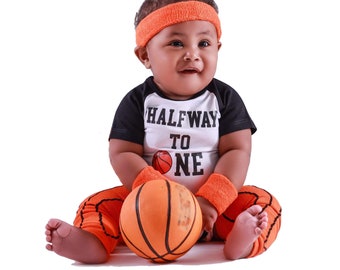 Personalized Basketball Half Birthday Uniform Jersey | Headband | Wristbands | Leg Warmers | Wall Banner