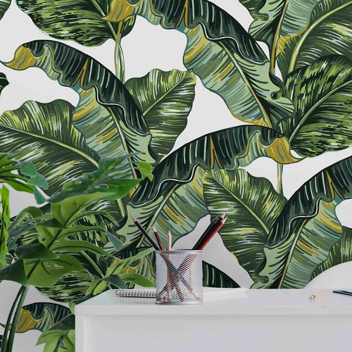 Banana Leaf Pattern Wallpaper Tropical Peel & Stick Etsy