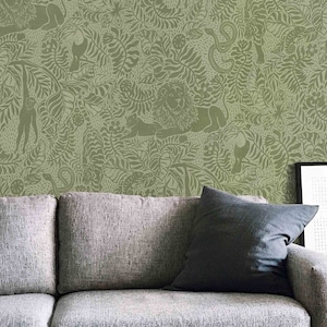 Peel & Stick Wallpaper - Jungle Pattern - Pre-pasted and Unpasted Wallcovering - Removable Animal Safari Wall Mural by Green Planet Print