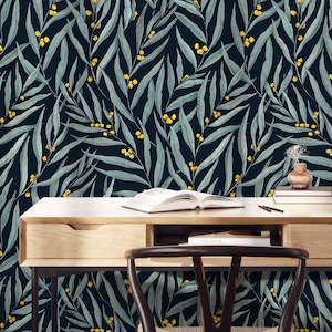 Golden Wattle Leaves Pattern Wallcovering - Self-Adhesive Removable Peel & Stick Wallpaper - Residential Wall Murals by Green Planet Print