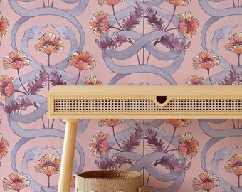 Nouveau Snake Pattern Wallcovering - Removable Self Adhesive Wallpaper - Peel & Stick and Pre-pasted Art Nouveau Mural by Green Planet