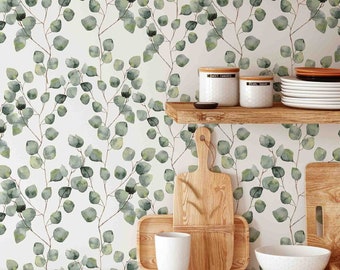 Behang met eucalyptuspatroon - gebladertedecor - verwijderbare zelfklevende peel & stick-wandbekleding - voorgelijmde en ongeplakte muurschilderingen van GP