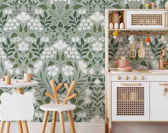Floral Pattern - Peel & Stick Wallpaper - Self-Adhesive Removable Wallcovering - Pre-pasted - Unpasted Materials - White Flower Meadow