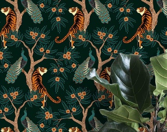 Tiger in the Woods (Small Scale) Wallcovering  - Fabric Peel and Stick Wallpaper - Removable - Wall Murals by Green Planet