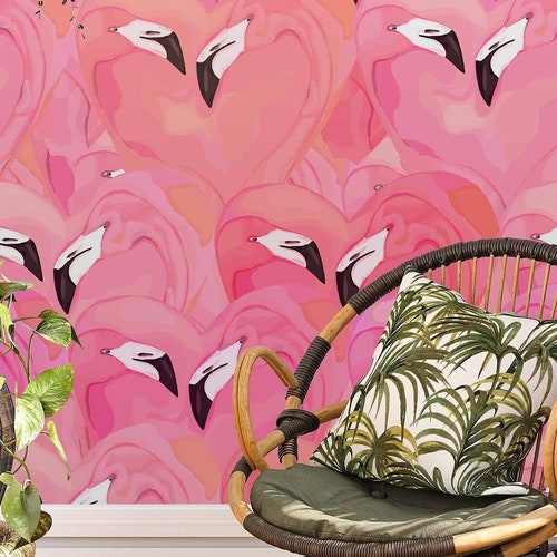 Exotic Flamingo Removable Wallpaperpeel and Stick Etsy