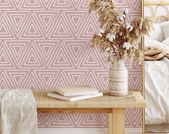 Geometric Pattern Wallcovering - Removable Peel & Stick Wallpaper - Triangles on Dusty Pink Pre-Pasted Wall Muras by Green Planet Home Décor