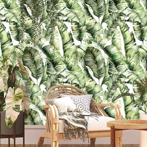 Watercolor Palms Pattern Wallpaper | Peel & Stick | Pre-pasted | Unpasted Materials | Beach Vibes Wallcoverings by Green Planet Print