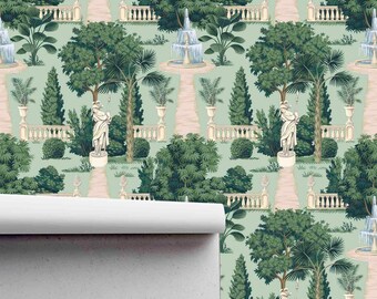 Tuscan Garden Wallpaper - Removable Self Adhesive Peel & Stick Wallcovering - Italian Theme Wallpaper - Country Theme Green Home Décor by GP