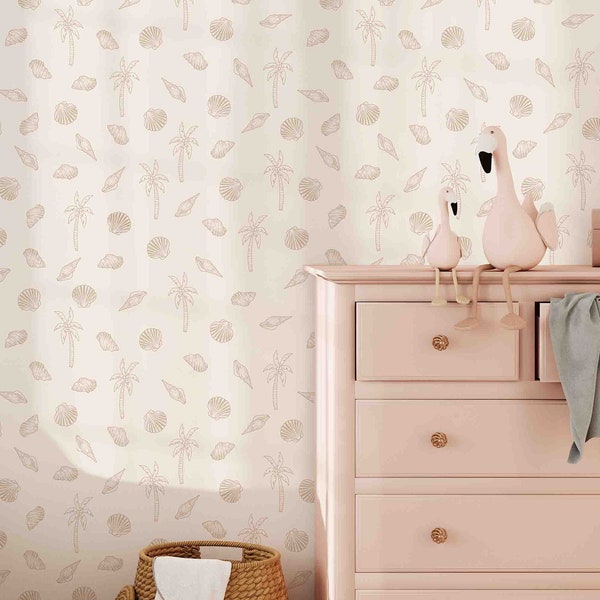 Boho Shells Pattern Wallpaper | Peel & Stick | Pre-pasted | Unpasted Materials | Beach Vibes Wallcoverings by Green Planet Print