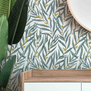 Golden Wattle Leaves Pattern Wallcovering - Self-Adhesive Removable Peel & Stick Wallpaper - Residential Wall Murals by Green Planet Print