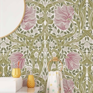 Peel & Stick Wallpaper - William Morris Pimpernel Pattern - Removable Pre-pasted Wallcovering - Floral Wall Mural by Green Planet Home Décor