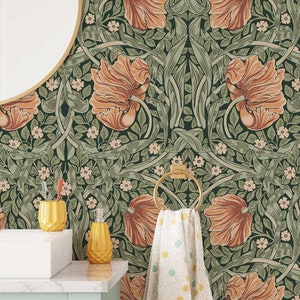 Peel & Stick Wallpaper William Morris Pimpernel Pattern Removable Pre-pasted Wallcovering Floral Wall Mural by Green Planet Home Décor image 7