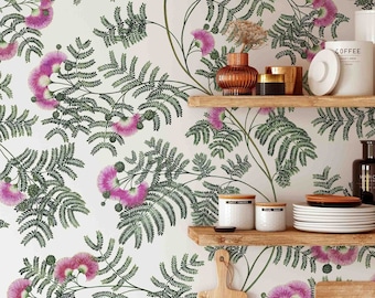 Behang met boompatroon van Perzische zijde | Roze bloemen | Verwijderbare Peel & Stick-wandbekleding | Bloemenmuurschilderingen van Green Planet Print
