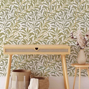 Peel & Stick Wallpaper William Morris Willow Bough Pattern Light Pink Background Removable Pre-pasted Wallcovering Wall Murals by GP image 1