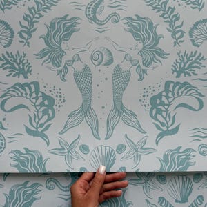 Peel & Stick Wallpaper - Dreamy Mermaids Pattern - Pre-pasted and Unpasted Wallcovering - Removable Coastal Wall Mural by Green Planet