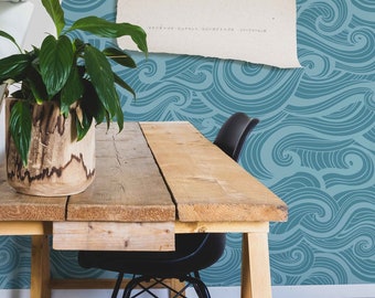 Peel & Stick Wallpaper - Ocean Waves - Pre-pasted and Unpasted Wallcovering - Removable Geometric Shapes Wall Mural by Green Planet
