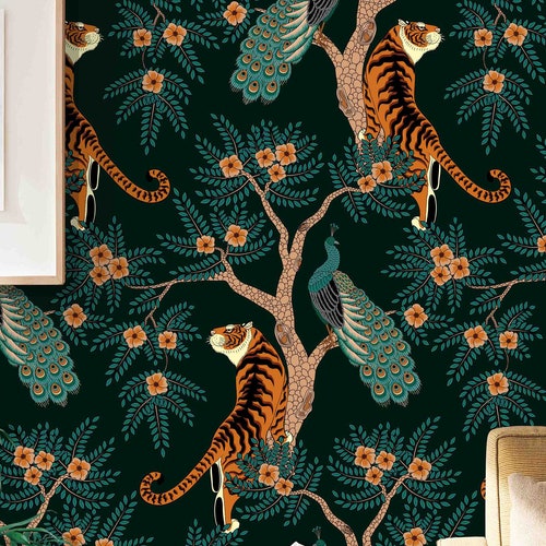 Tiger in the Woods Wallcovering - Fabric Peel & Stick Wallpaper - Removable -  Wall Murals by Green Planet
