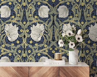 Peel & Stick Wallpaper - William Morris Pimpernel Pattern - Removable Pre-pasted Wallcovering - Floral Wall Mural by Green Planet Home Décor